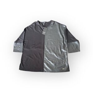 Jones New York Signature Faux Leather Panel Tunic Top Black Women’s 1X NWT